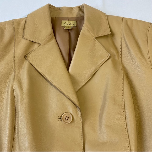 Caslon Leather Jacket Blazer size small camel color button front Soft Leather - Picture 9 of 12